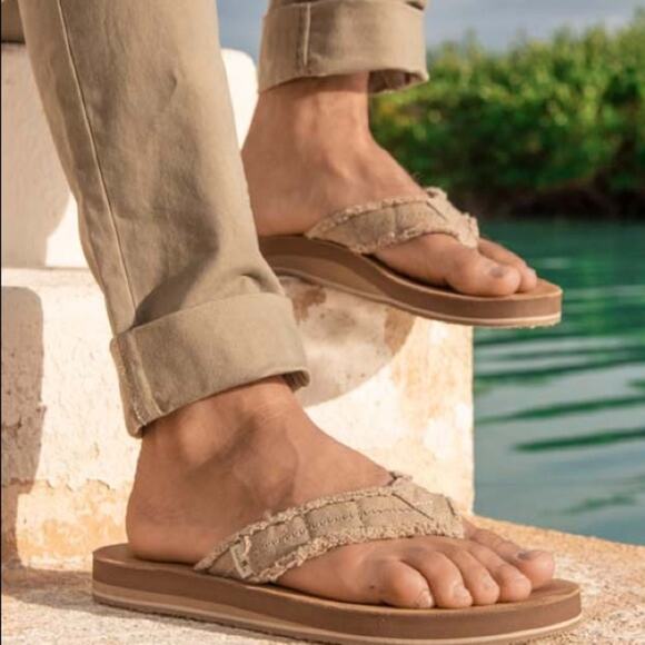 SANUK FRAID NOT ST TAN HEMP/LEATHER FLIP FLOPS - Picture 8 of 8